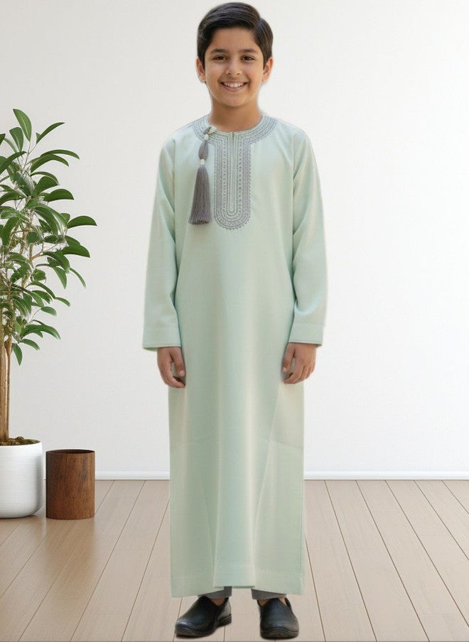 BAESD Boys Sea Green Embroidered Long Sleeve Dress - Image 1